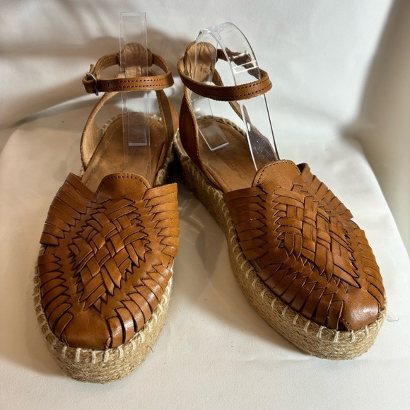 HARMONICA Sz 8.5 Sandals Huarache Fisherman Leather Espadrilles Ankle Strap - Picture 2 of 14
